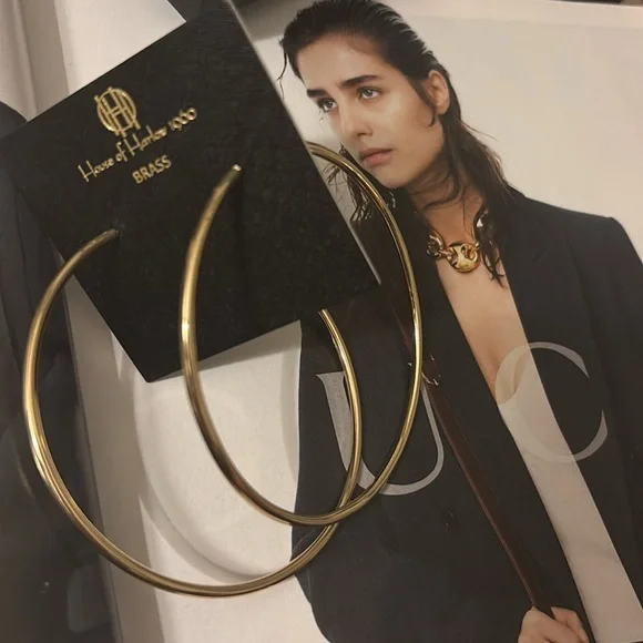 House of Harlow 1960 Brass Hoop Earrings - Picture 6 of 6
